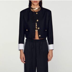 Sandro Black and White Blazer with Gold Accents